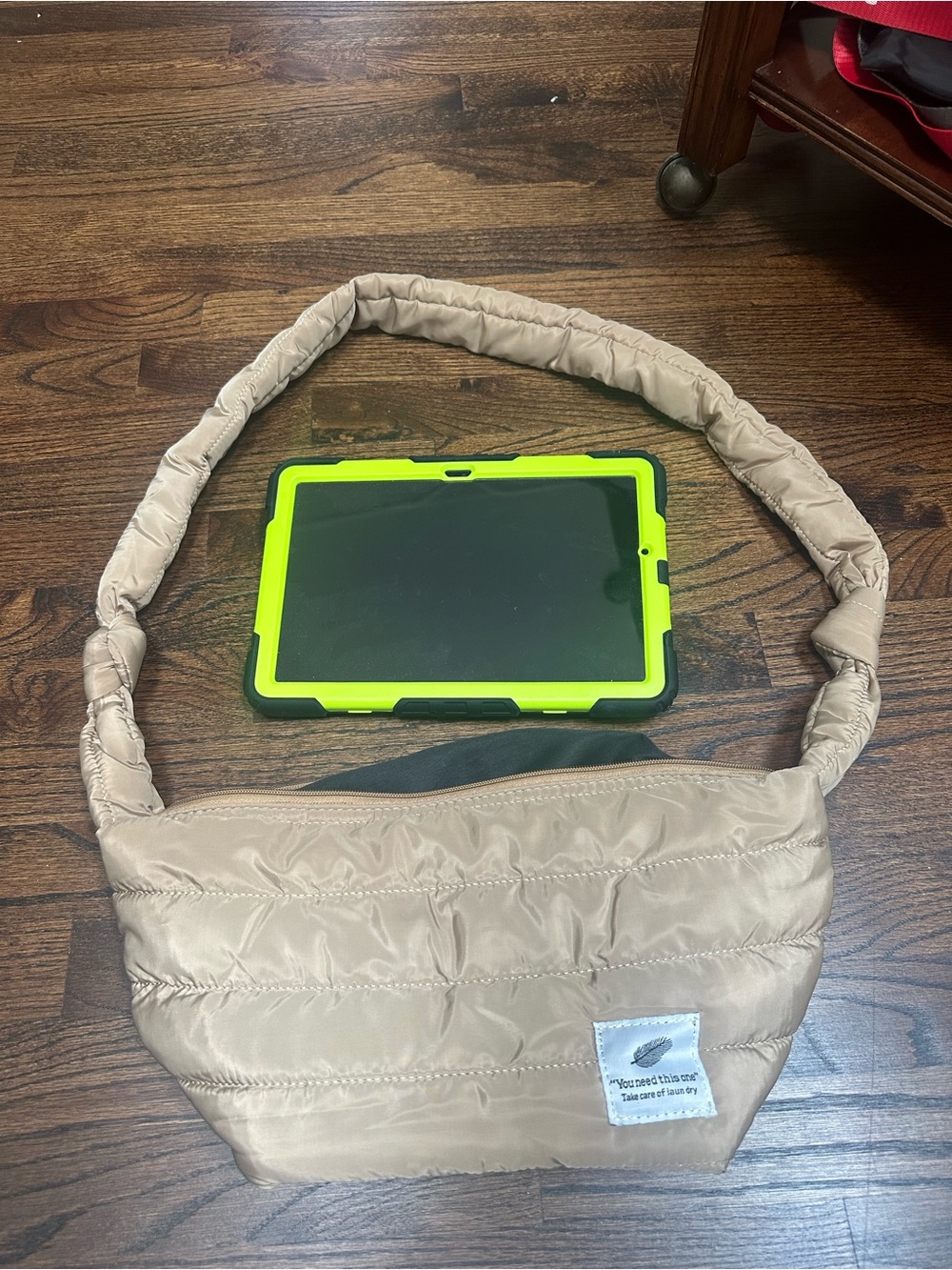 Quilted Puffer Shoulder Crossbody Bag in Taupe
